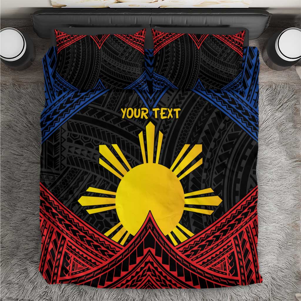 Personalized Philippines Bedding Set Polynesian Tribal Tattoo with Filipino Flag Motif