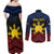 Personalized Philippines Couples Matching Off Shoulder Maxi Dress and Long Sleeve Button Shirt Polynesian Tribal Tattoo with Filipino Flag Motif