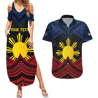 Personalized Philippines Couples Matching Summer Maxi Dress and Hawaiian Shirt Polynesian Tribal Tattoo with Filipino Flag Motif LT9 Black - Polynesian Pride