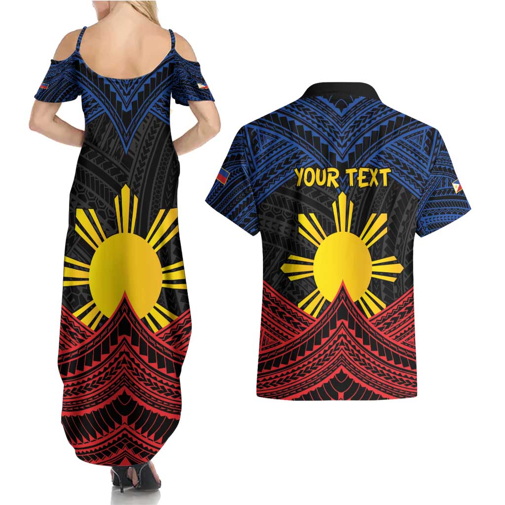 Personalized Philippines Couples Matching Summer Maxi Dress and Hawaiian Shirt Polynesian Tribal Tattoo with Filipino Flag Motif LT9 - Polynesian Pride