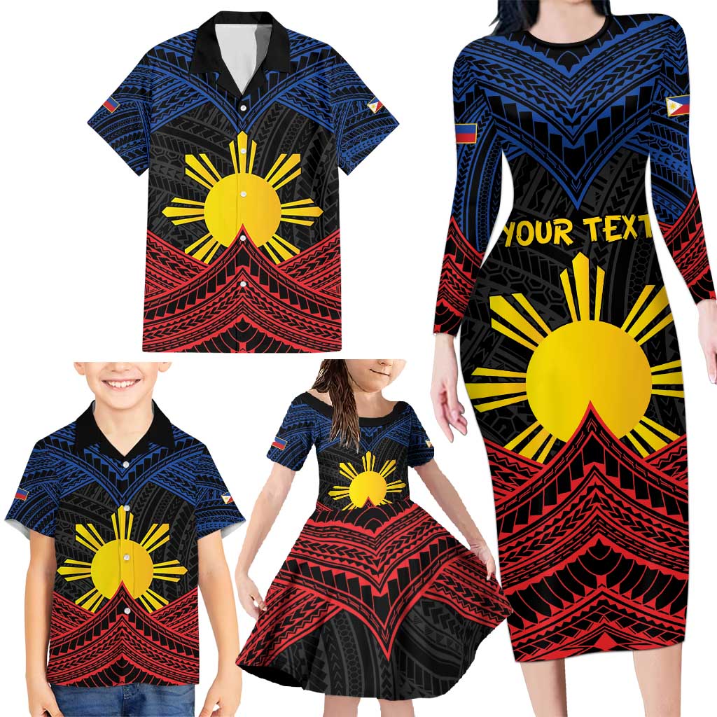Personalized Philippines Family Matching Long Sleeve Bodycon Dress and Hawaiian Shirt Polynesian Tribal Tattoo with Filipino Flag Motif LT9 - Polynesian Pride