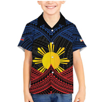 Personalized Philippines Family Matching Mermaid Dress and Hawaiian Shirt Polynesian Tribal Tattoo with Filipino Flag Motif LT9 Son's Shirt Black - Polynesian Pride