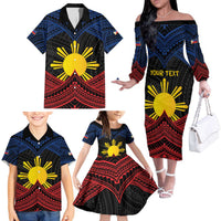 Personalized Philippines Family Matching Off The Shoulder Long Sleeve Dress and Hawaiian Shirt Polynesian Tribal Tattoo with Filipino Flag Motif LT9 - Polynesian Pride