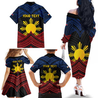 Personalized Philippines Family Matching Off The Shoulder Long Sleeve Dress and Hawaiian Shirt Polynesian Tribal Tattoo with Filipino Flag Motif LT9 - Polynesian Pride