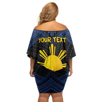 Personalized Philippines Family Matching Off Shoulder Short Dress and Hawaiian Shirt Polynesian Tribal Tattoo with Filipino Flag Motif LT9 - Polynesian Pride