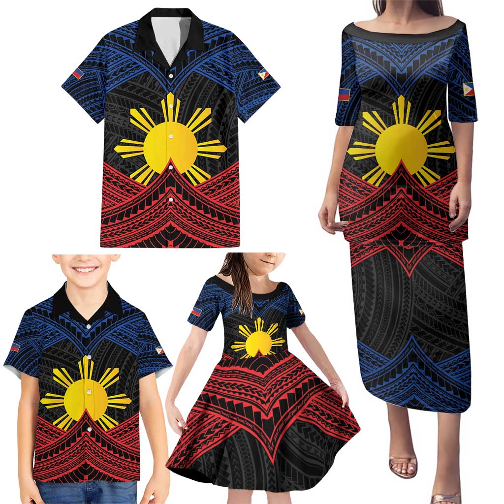 Personalized Philippines Family Matching Puletasi and Hawaiian Shirt Polynesian Tribal Tattoo with Filipino Flag Motif LT9 - Polynesian Pride