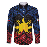 Personalized Philippines Family Matching Puletasi and Hawaiian Shirt Polynesian Tribal Tattoo with Filipino Flag Motif LT9 Dad's Shirt - Long Sleeve Black - Polynesian Pride