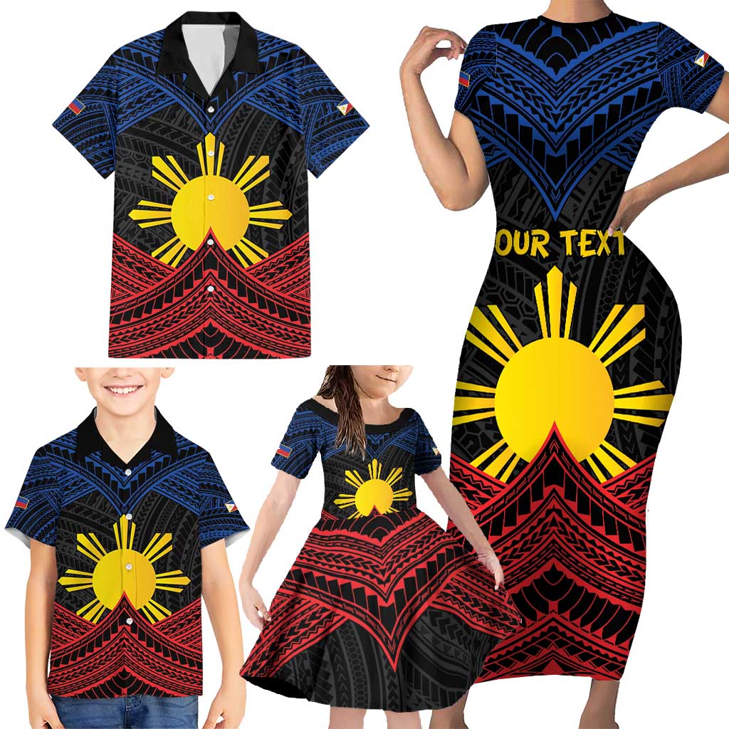 Personalized Philippines Family Matching Short Sleeve Bodycon Dress and Hawaiian Shirt Polynesian Tribal Tattoo with Filipino Flag Motif LT9 - Polynesian Pride