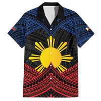 Personalized Philippines Family Matching Short Sleeve Bodycon Dress and Hawaiian Shirt Polynesian Tribal Tattoo with Filipino Flag Motif LT9 Dad's Shirt - Short Sleeve Black - Polynesian Pride