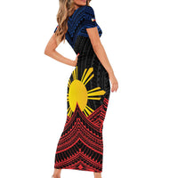 Personalized Philippines Family Matching Short Sleeve Bodycon Dress and Hawaiian Shirt Polynesian Tribal Tattoo with Filipino Flag Motif LT9 - Polynesian Pride