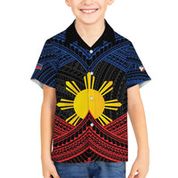 Personalized Philippines Family Matching Summer Maxi Dress and Hawaiian Shirt Polynesian Tribal Tattoo with Filipino Flag Motif LT9 Son's Shirt Black - Polynesian Pride