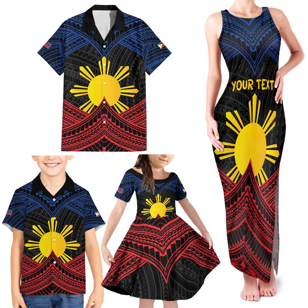 Personalized Philippines Family Matching Tank Maxi Dress and Hawaiian Shirt Polynesian Tribal Tattoo with Filipino Flag Motif LT9 - Polynesian Pride