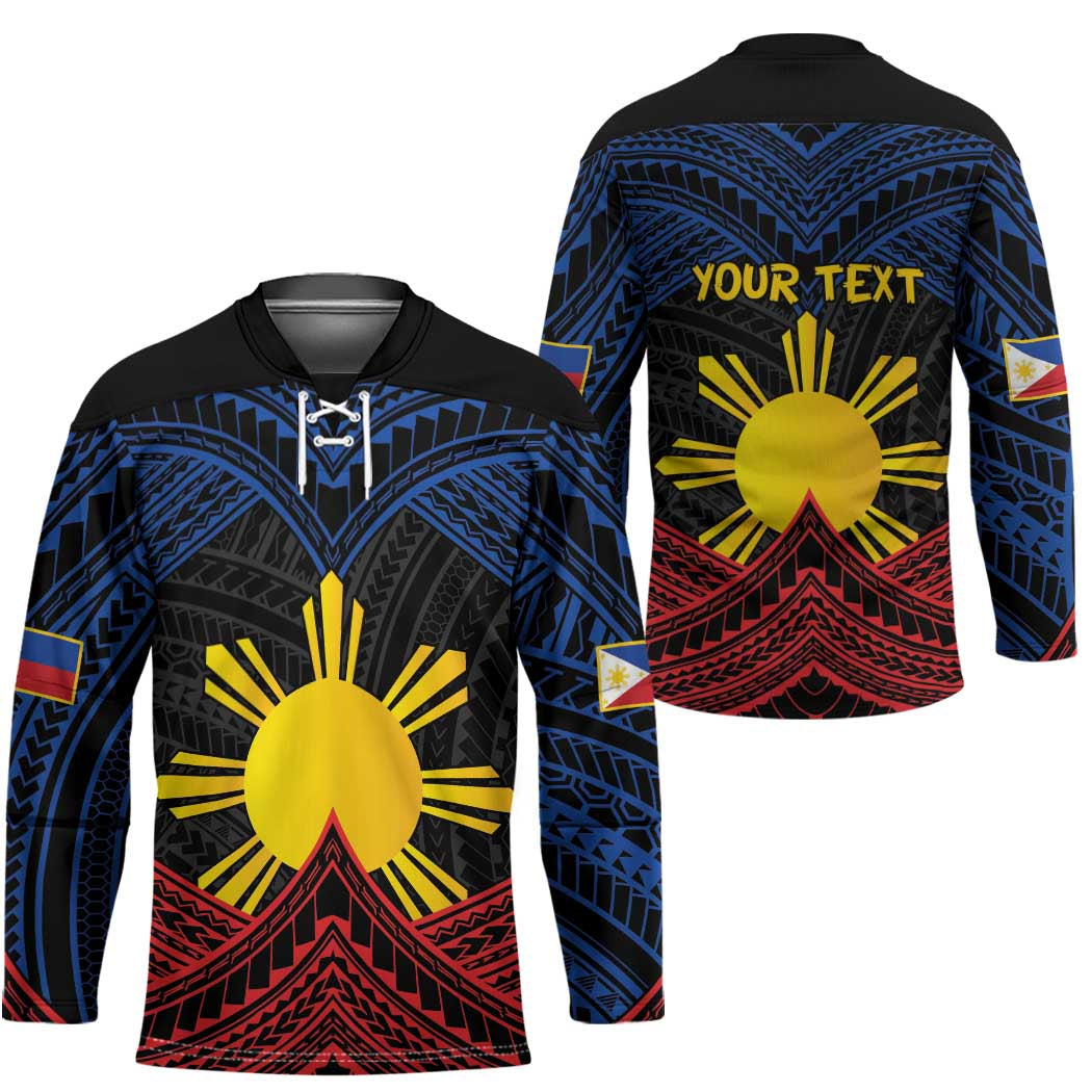 Personalized Philippines Hockey Jersey Polynesian Tribal Tattoo with Filipino Flag Motif - Polynesian Pride