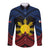Personalized Philippines Long Sleeve Button Shirt Polynesian Tribal Tattoo with Filipino Flag Motif