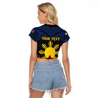 Personalized Philippines Raglan Cropped T Shirt Polynesian Tribal Tattoo with Filipino Flag Motif LT9 - Polynesian Pride