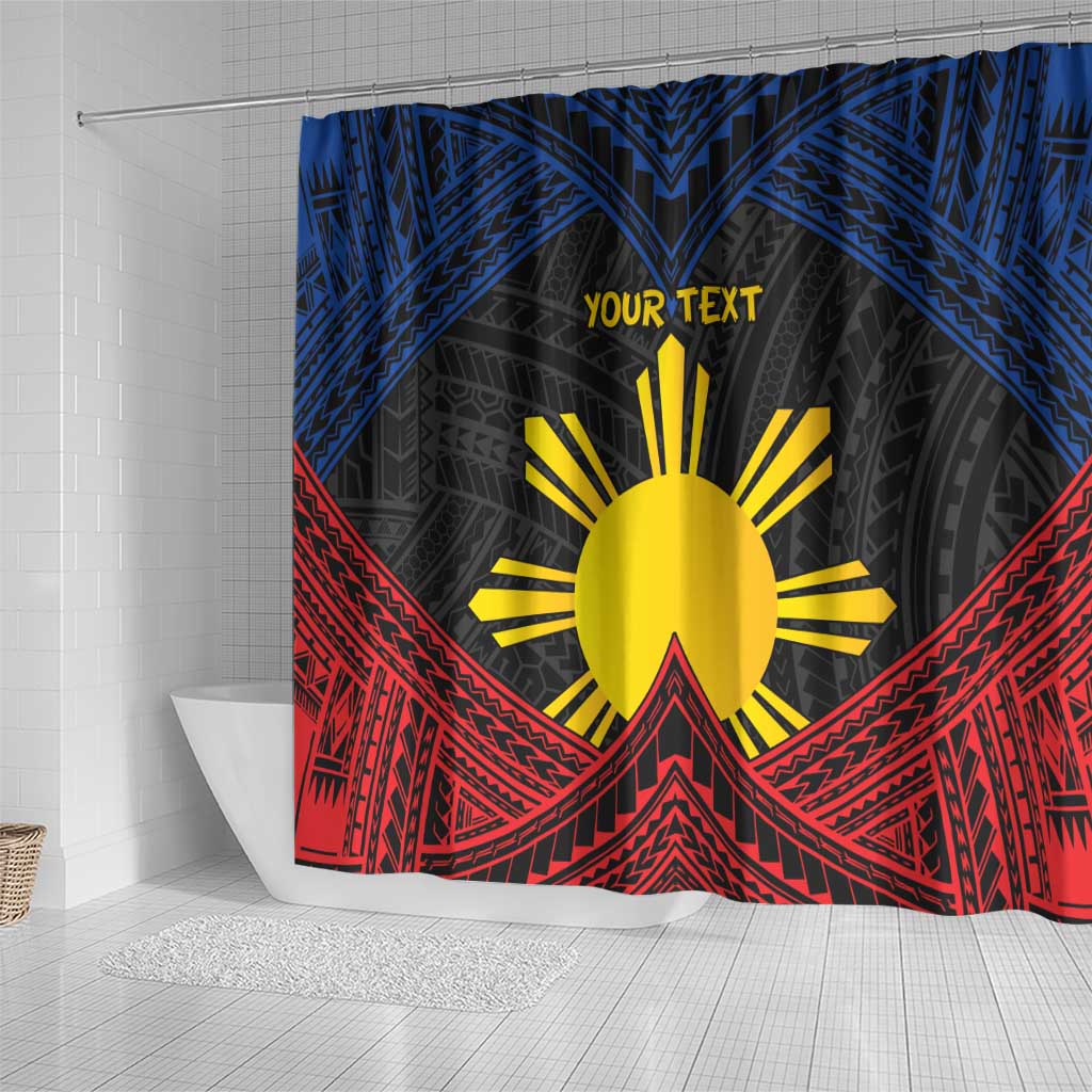 Personalized Philippines Shower Curtain Polynesian Tribal Tattoo with Filipino Flag Motif