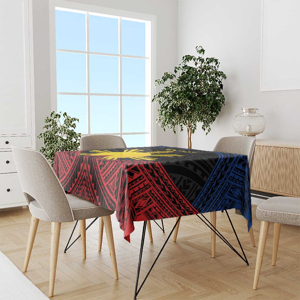 Personalized Philippines Tablecloth Polynesian Tribal Tattoo with Filipino Flag Motif