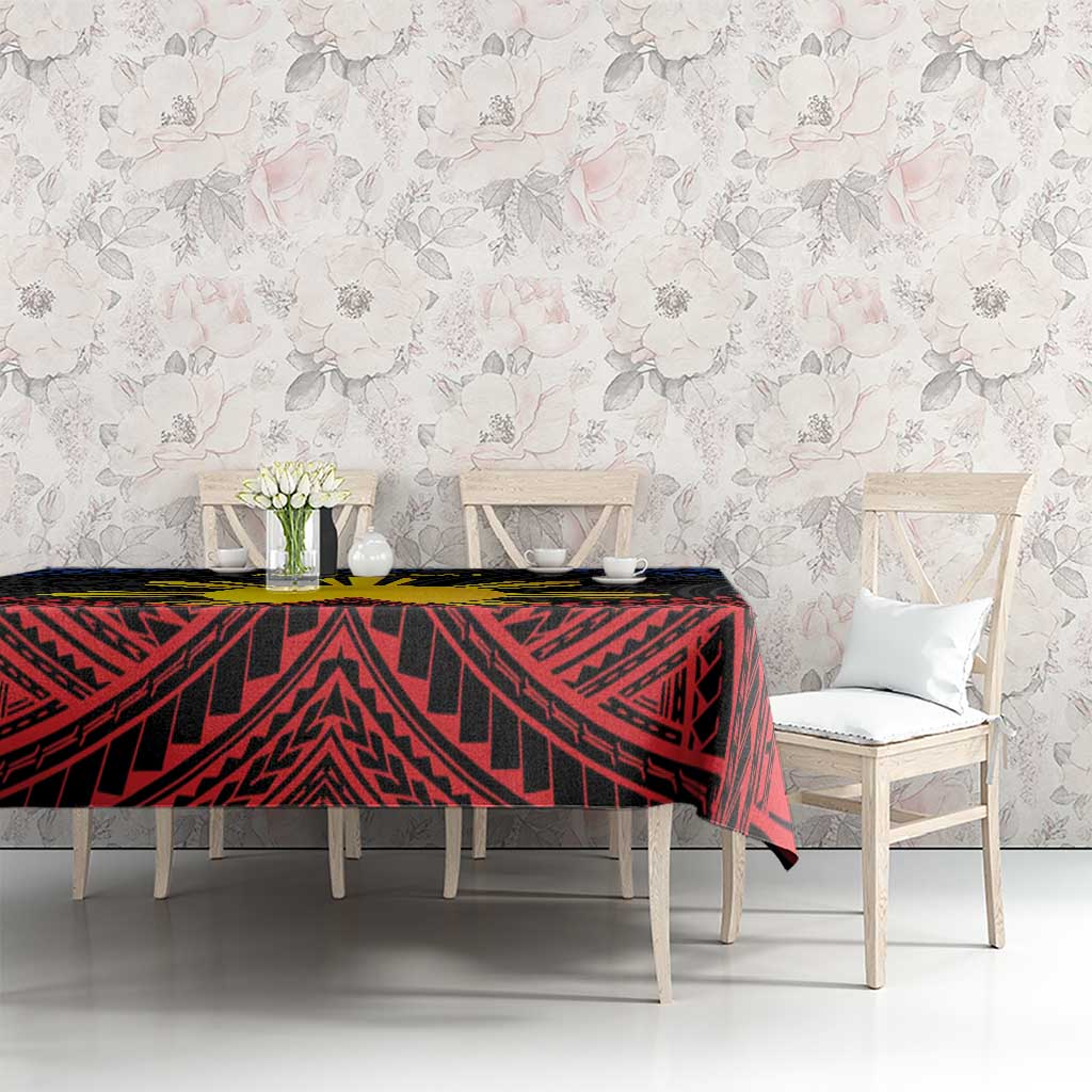 Personalized Philippines Tablecloth Polynesian Tribal Tattoo with Filipino Flag Motif