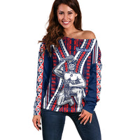 Personalised Aotearoa Father's Day Gift For Dad Off Shoulder Sweater Aroha Ahau Ki A Koe Papa - Maori Style Pattern LT9 Women Red - Polynesian Pride