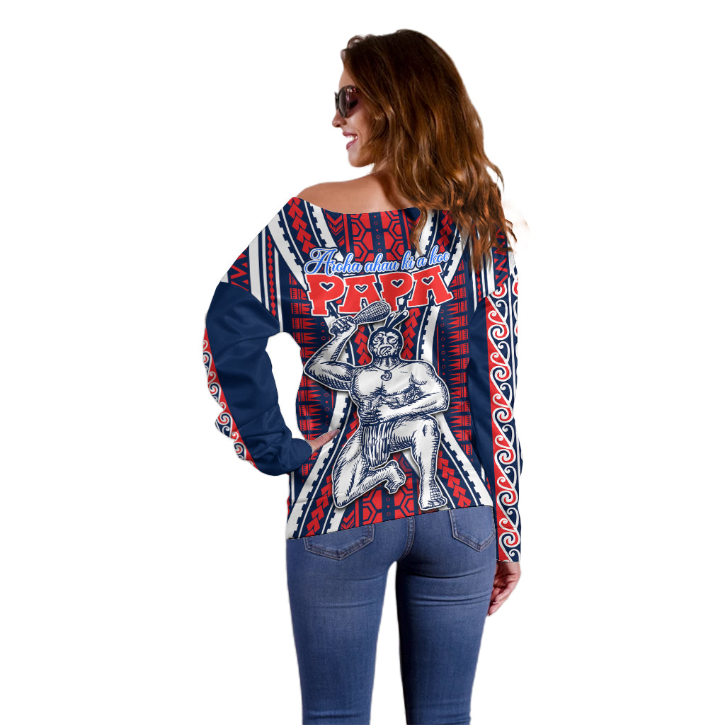 Personalised Aotearoa Father's Day Gift For Dad Off Shoulder Sweater Aroha Ahau Ki A Koe Papa - Maori Style Pattern LT9 - Polynesian Pride