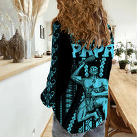 Aotearoa Father's Day Gift For Dad Women Casual Shirt Aroha Ahau Ki A Koe Papa - Aqua Maori Style Pattern LT9 - Polynesian Pride