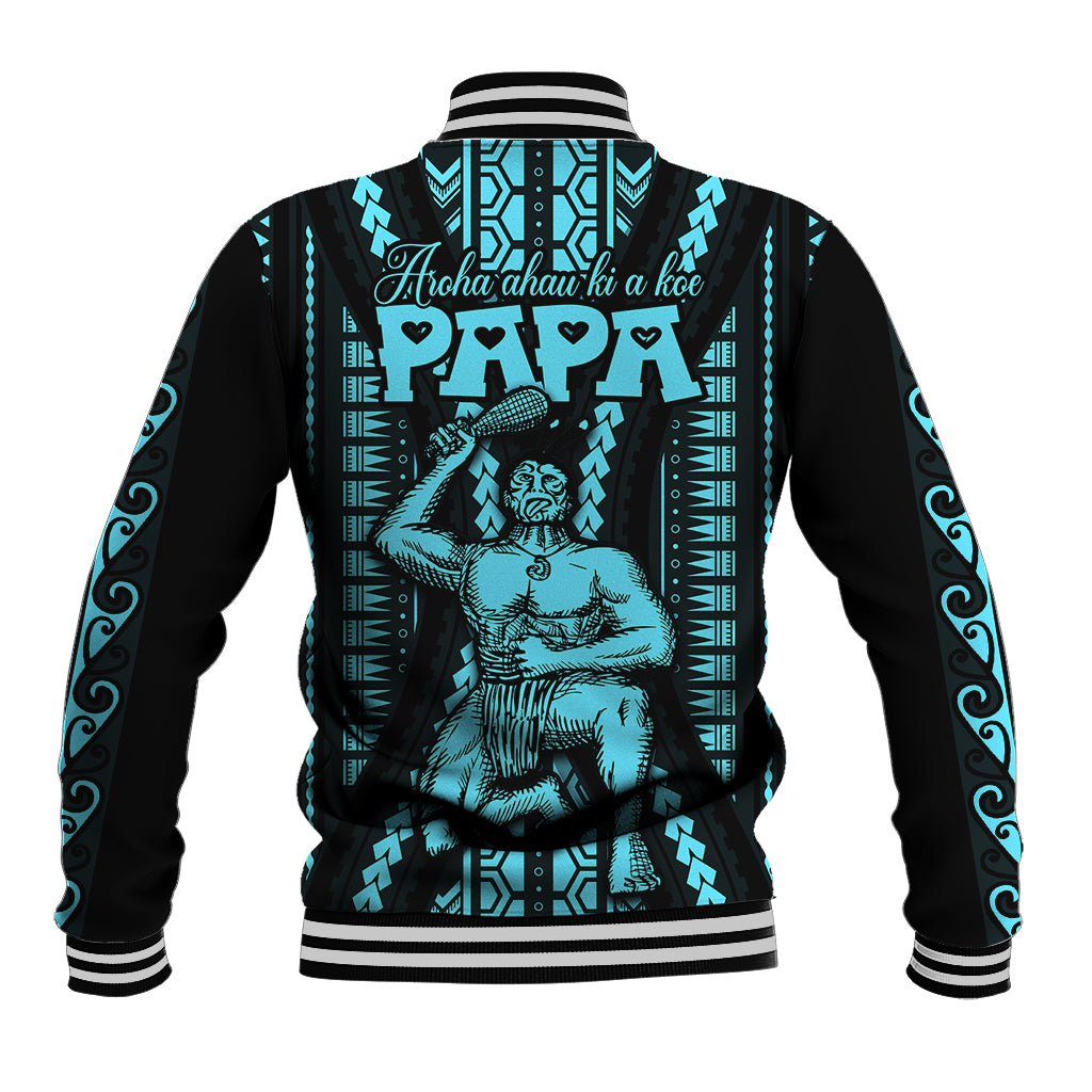 Personalised Aotearoa Father's Day Gift For Dad Baseball Jacket Aroha Ahau Ki A Koe Papa - Aqua Maori Style Pattern LT9 - Polynesian Pride