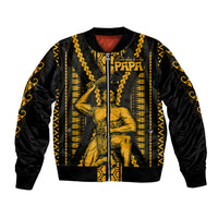 Aotearoa Father's Day Gift For Dad Bomber Jacket Aroha Ahau Ki A Koe Papa - Gold Maori Style Pattern LT9 Unisex Gold - Polynesian Pride