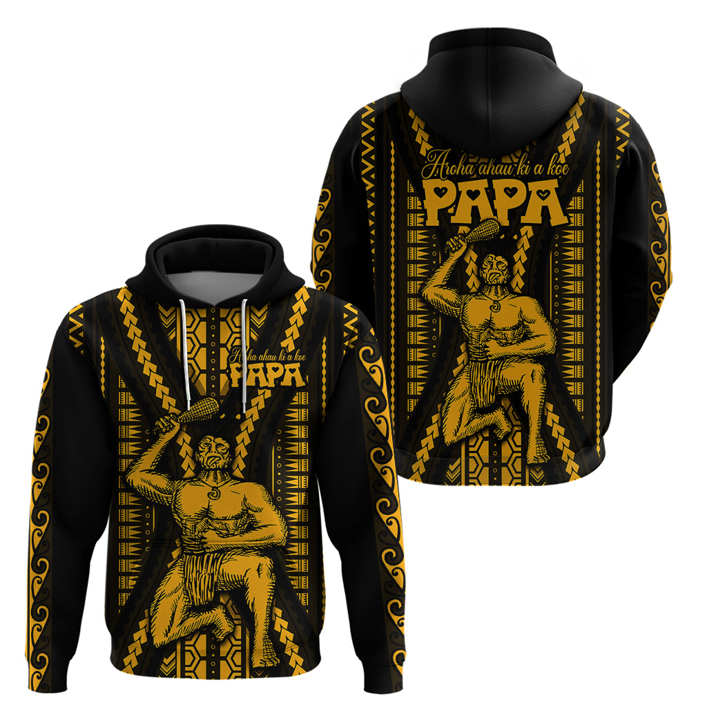 Aotearoa Fathers Day Gift For Dad Hoodie Aroha Ahau Ki A Koe Papa Gold Maori Style Pattern LT9 - Polynesian Pride