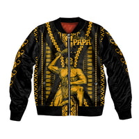 Aotearoa Father's Day Gift For Dad Sleeve Zip Bomber Jacket Aroha Ahau Ki A Koe Papa - Gold Maori Style Pattern LT9 Unisex Gold - Polynesian Pride