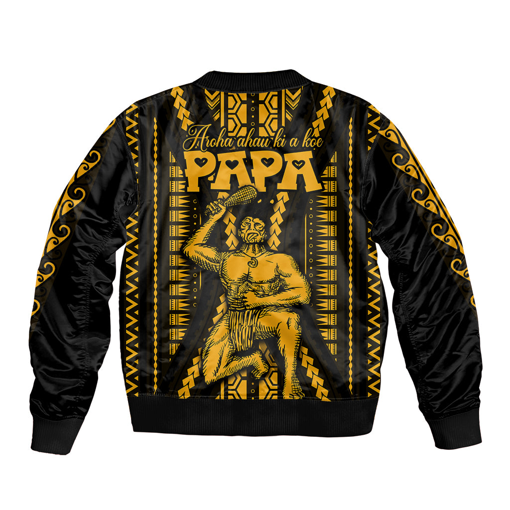 Personalised Aotearoa Father's Day Gift For Dad Bomber Jacket Aroha Ahau Ki A Koe Papa - Gold Maori Style Pattern LT9 - Polynesian Pride