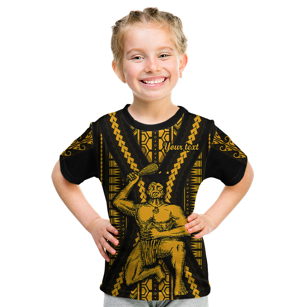 Personalised Aotearoa Father's Day Gift For Dad Kid T Shirt Aroha Ahau Ki A Koe Papa - Gold Maori Style Pattern LT9 Gold - Polynesian Pride
