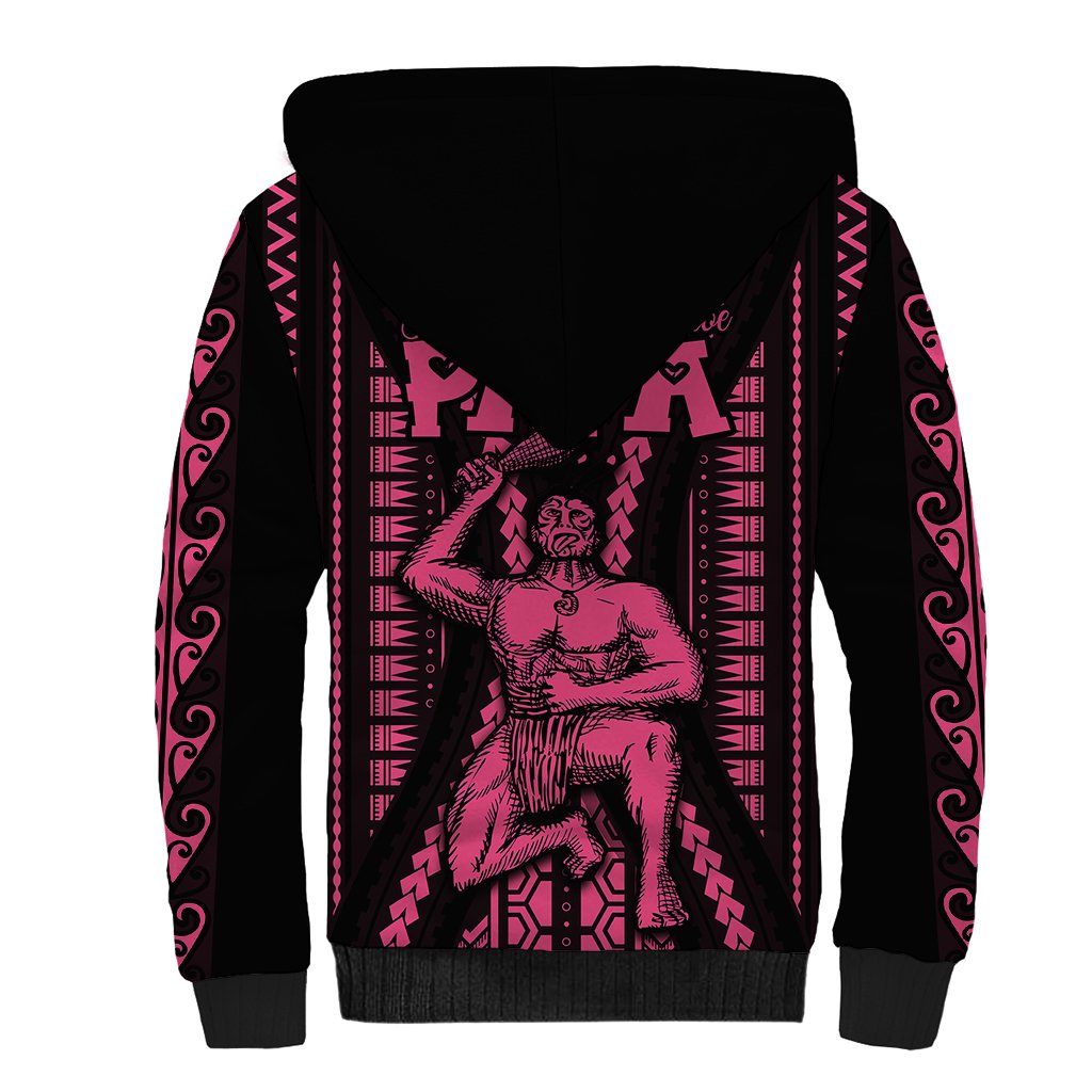 Maori Fathers Day New Zealand Sherpa Hoodie Aroha Ahau Ki A Koe Papa - Pink LT9 - Polynesian Pride