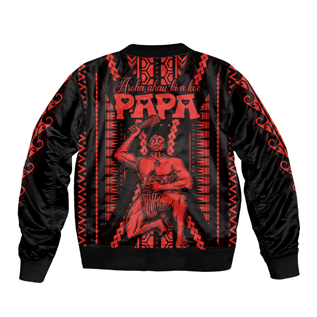 Maori Fathers Day New Zealand Sleeve Zip Bomber Jacket Aroha Ahau Ki A Koe Papa - Red LT9 - Polynesian Pride