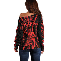 Custom Maori Fathers Day New Zealand Off Shoulder Sweater Aroha Ahau Ki A Koe Papa - Red LT9 - Polynesian Pride