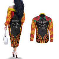 Personalised Papua New Guinea Remembrance Day Couples Matching Off The Shoulder Long Sleeve Dress and Long Sleeve Button Shirt