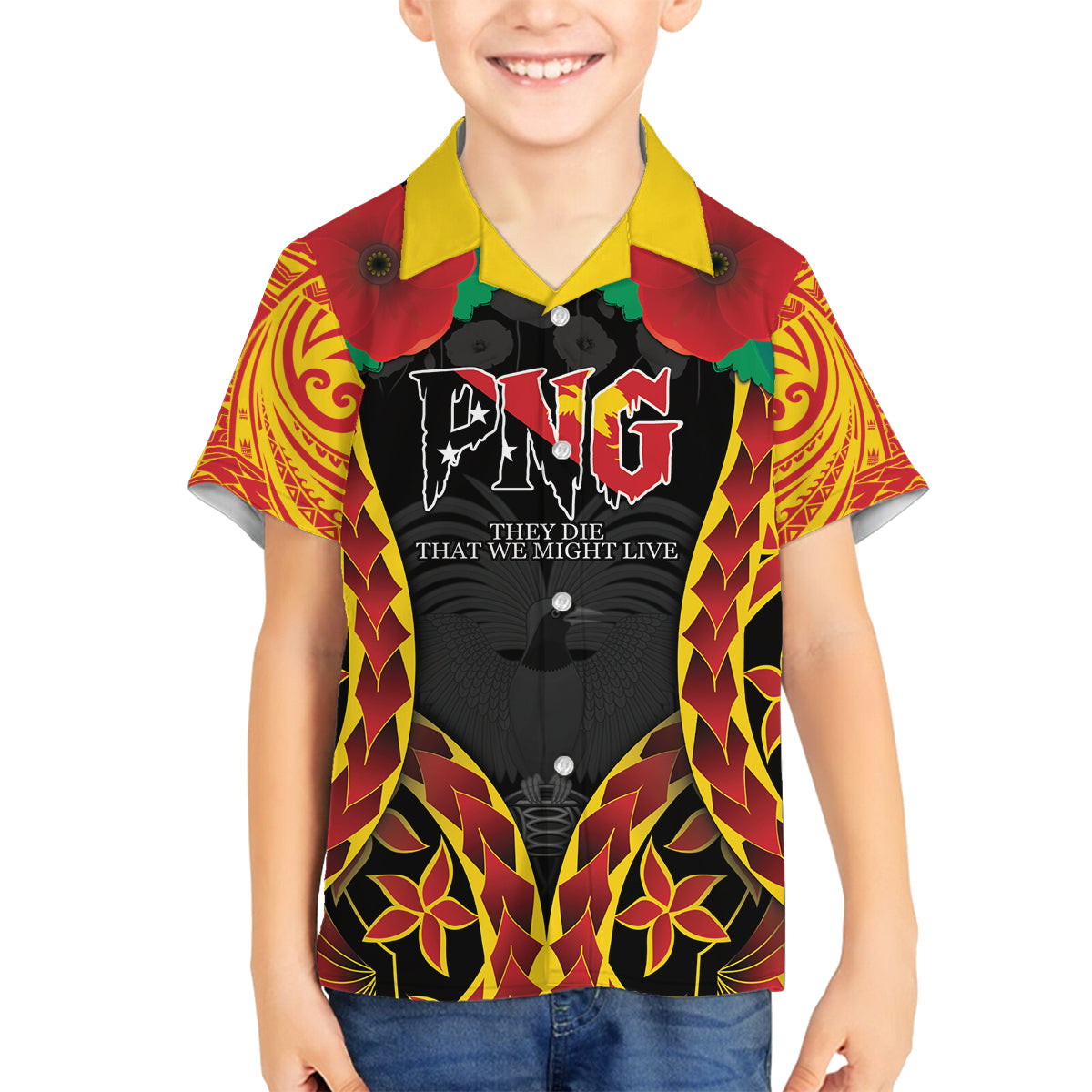Personalised Papua New Guinea Remembrance Day Family Matching Long Sleeve Bodycon Dress and Hawaiian Shirt LT9 Son's Shirt Red - Polynesian Pride