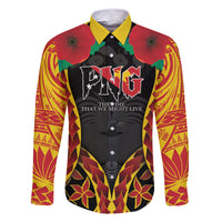 Personalised Papua New Guinea Remembrance Day Family Matching Off The Shoulder Long Sleeve Dress and Hawaiian Shirt LT9 Dad's Shirt - Long Sleeve Red - Polynesian Pride