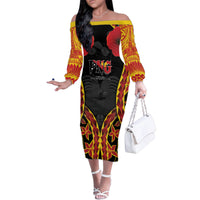 Personalised Papua New Guinea Remembrance Day Family Matching Off The Shoulder Long Sleeve Dress and Hawaiian Shirt LT9 Mom's Dress Red - Polynesian Pride