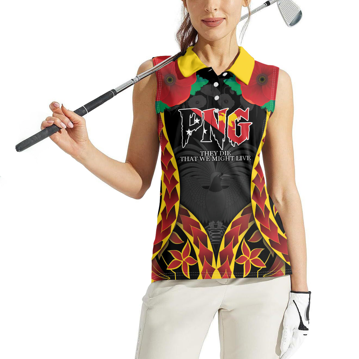 Personalised Papua New Guinea Remembrance Day Women Sleeveless Polo Shirt