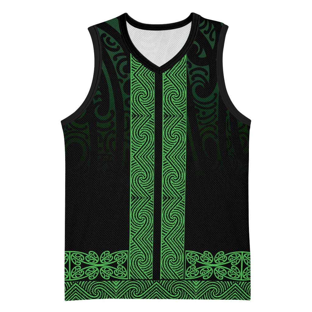 New Zealand Maori Kowhaiwhai Basketball Jersey Kakariki Maui and Mangopare LT9 Unisex Green - Polynesian Pride