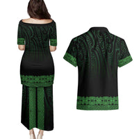 New Zealand Maori Kowhaiwhai Couples Matching Puletasi and Hawaiian Shirt Kakariki Maui and Mangopare LT9 - Polynesian Pride