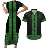 New Zealand Maori Kowhaiwhai Couples Matching Short Sleeve Bodycon Dress and Hawaiian Shirt Kakariki Maui and Mangopare LT9 Green - Polynesian Pride