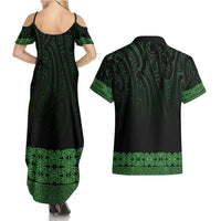 New Zealand Maori Kowhaiwhai Couples Matching Summer Maxi Dress and Hawaiian Shirt Kakariki Maui and Mangopare LT9 - Polynesian Pride