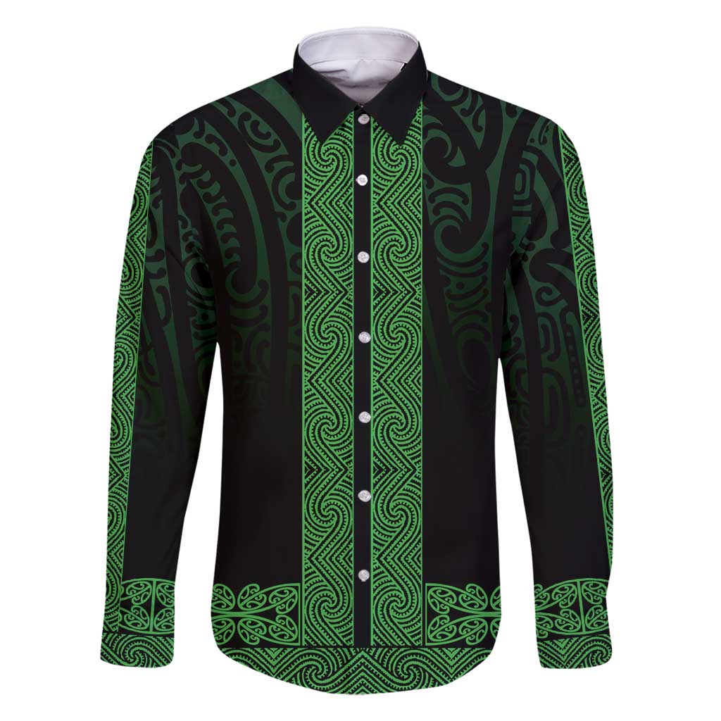 New Zealand Maori Kowhaiwhai Family Matching Long Sleeve Bodycon Dress and Hawaiian Shirt Kakariki Maui and Mangopare LT9 Dad's Shirt - Long Sleeve Green - Polynesian Pride