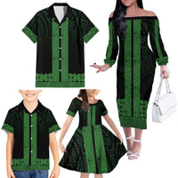 New Zealand Maori Kowhaiwhai Family Matching Off The Shoulder Long Sleeve Dress and Hawaiian Shirt Kakariki Maui and Mangopare LT9 - Polynesian Pride