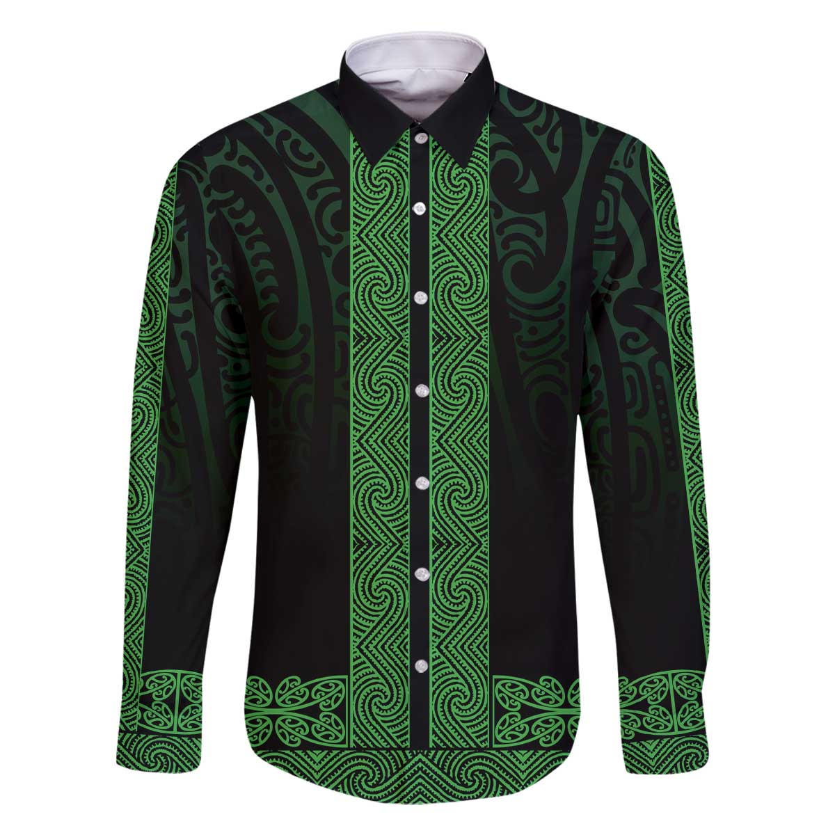 New Zealand Maori Kowhaiwhai Family Matching Off The Shoulder Long Sleeve Dress and Hawaiian Shirt Kakariki Maui and Mangopare LT9 Dad's Shirt - Long Sleeve Green - Polynesian Pride
