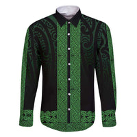 New Zealand Maori Kowhaiwhai Family Matching Off Shoulder Short Dress and Hawaiian Shirt Kakariki Maui and Mangopare LT9 Dad's Shirt - Long Sleeve Green - Polynesian Pride