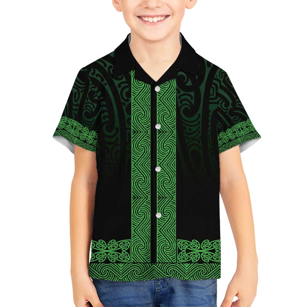 New Zealand Maori Kowhaiwhai Family Matching Off Shoulder Short Dress and Hawaiian Shirt Kakariki Maui and Mangopare LT9 Son's Shirt Green - Polynesian Pride