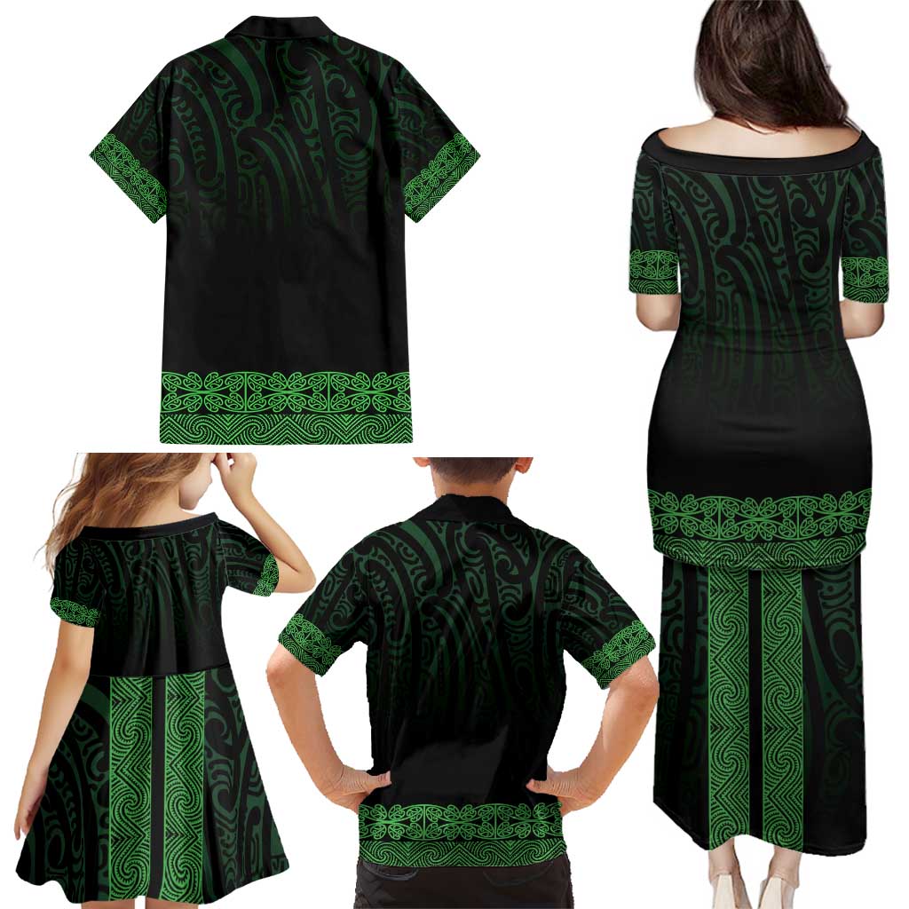 New Zealand Maori Kowhaiwhai Family Matching Puletasi and Hawaiian Shirt Kakariki Maui and Mangopare LT9 - Polynesian Pride