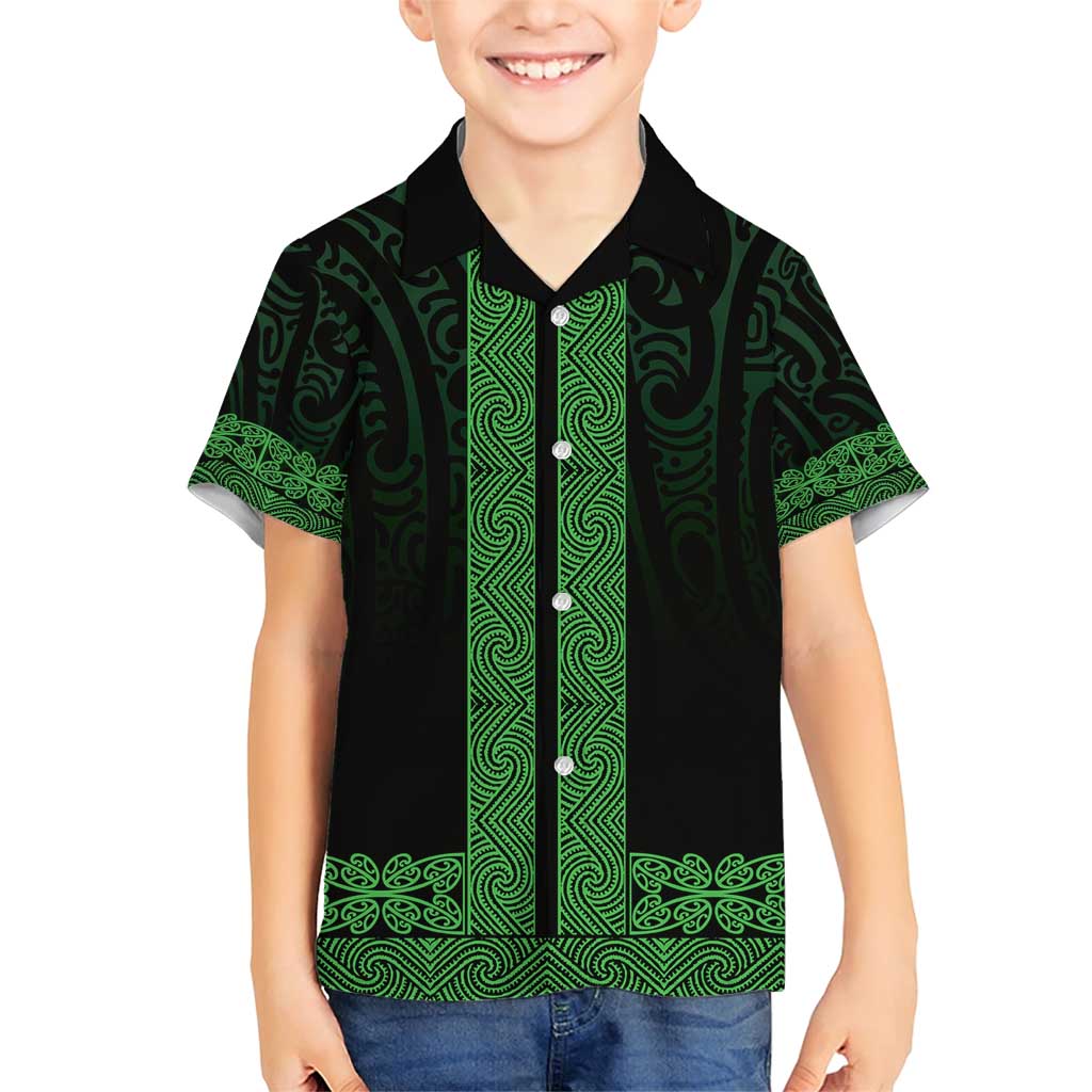 New Zealand Maori Kowhaiwhai Family Matching Short Sleeve Bodycon Dress and Hawaiian Shirt Kakariki Maui and Mangopare LT9 Son's Shirt Green - Polynesian Pride
